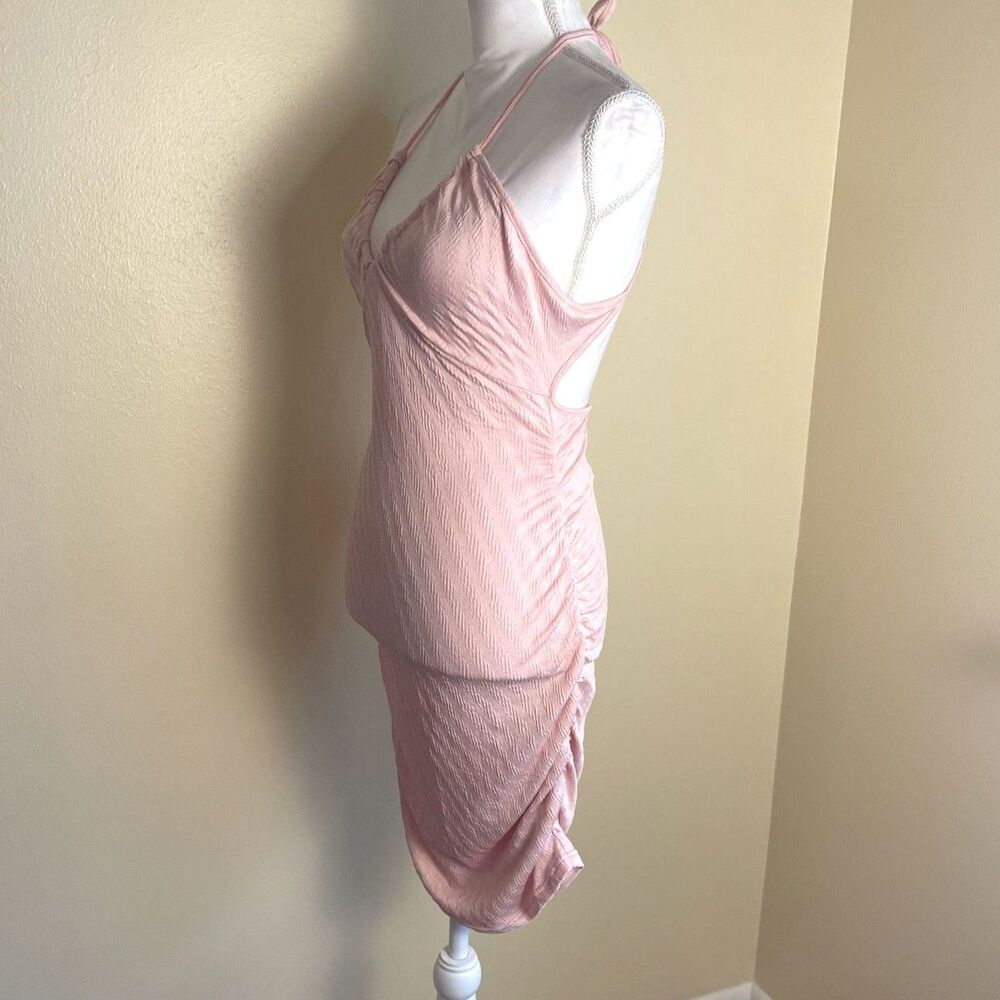 Y2K Style Pink Bodycon Halter Top Mini Dress 4 Slinky Coquette Sexy Valentines - Picture 9 of 11